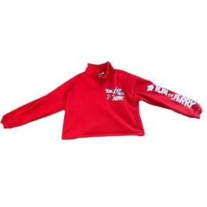 Retro Tom And Jerry Red Collard V- Neck Long Sleeve Pullover Sweatshirt Medium